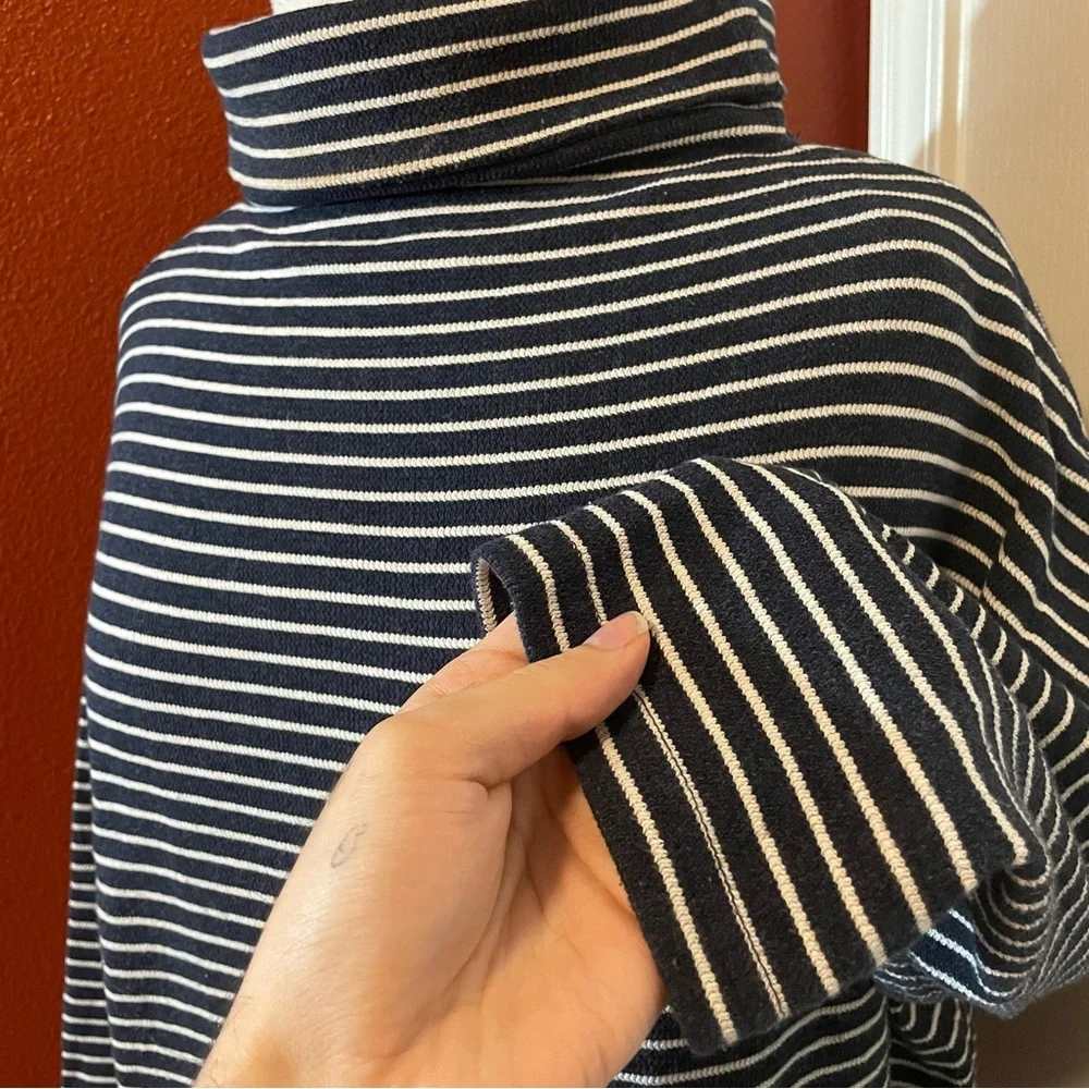 Emerson Fry Women’s Funnel Neck Blue & White Striped Cotton Terry Tuckernuck Top